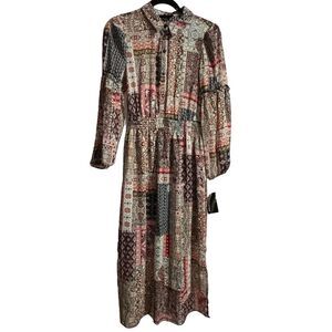 Stella & JULIE Dress women's size 10 Patchwork Floral Sheer Lined long Sleeve